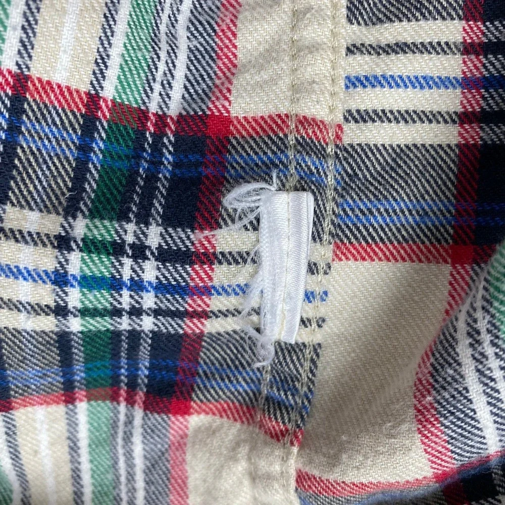 Lucky Brand Mens XL Shirt Cream Red Green Plaid Classic Fit Flannel Button Down
